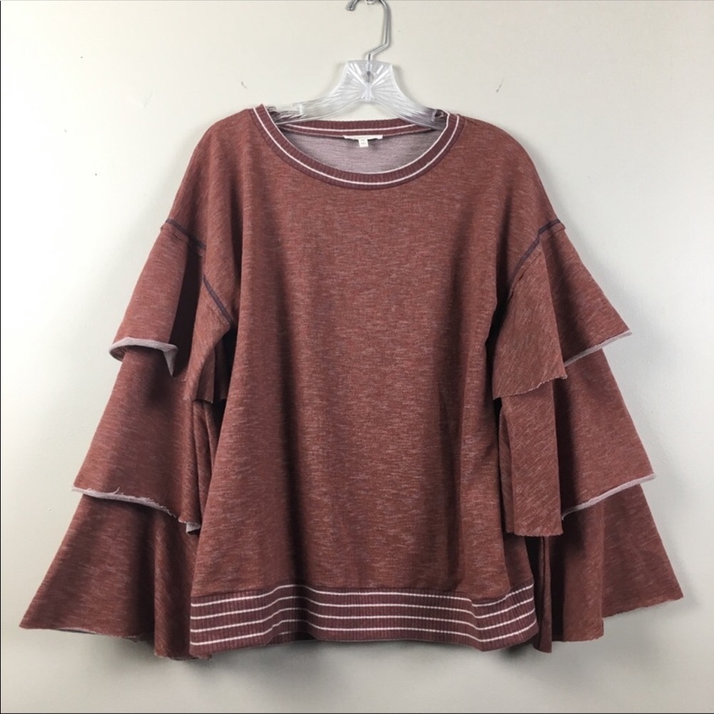 Anthropologie | Orange Layered Long Sleeve Top | M